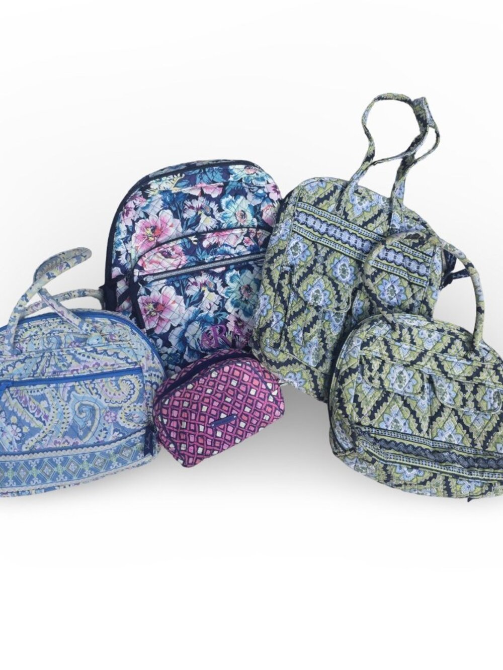 Vera Bradley 5 Pc Lot Quilted Bags Backpacks Purse Cosmetic Retired Patterns